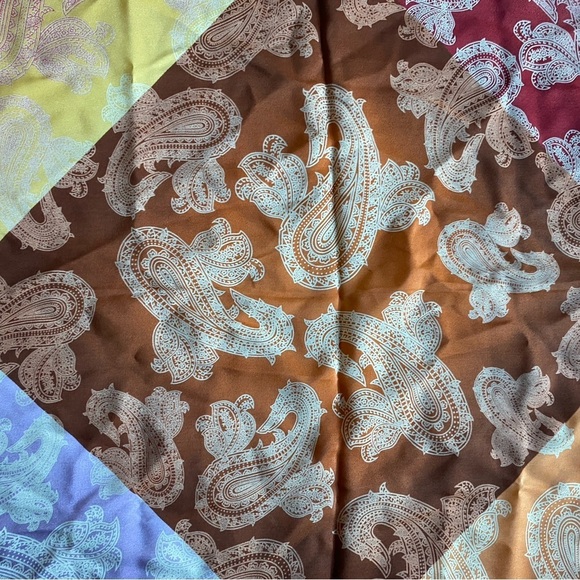 Jones New York Paisley Scarf 21” Square Purple Brown Orange Gold - Picture 5 of 10